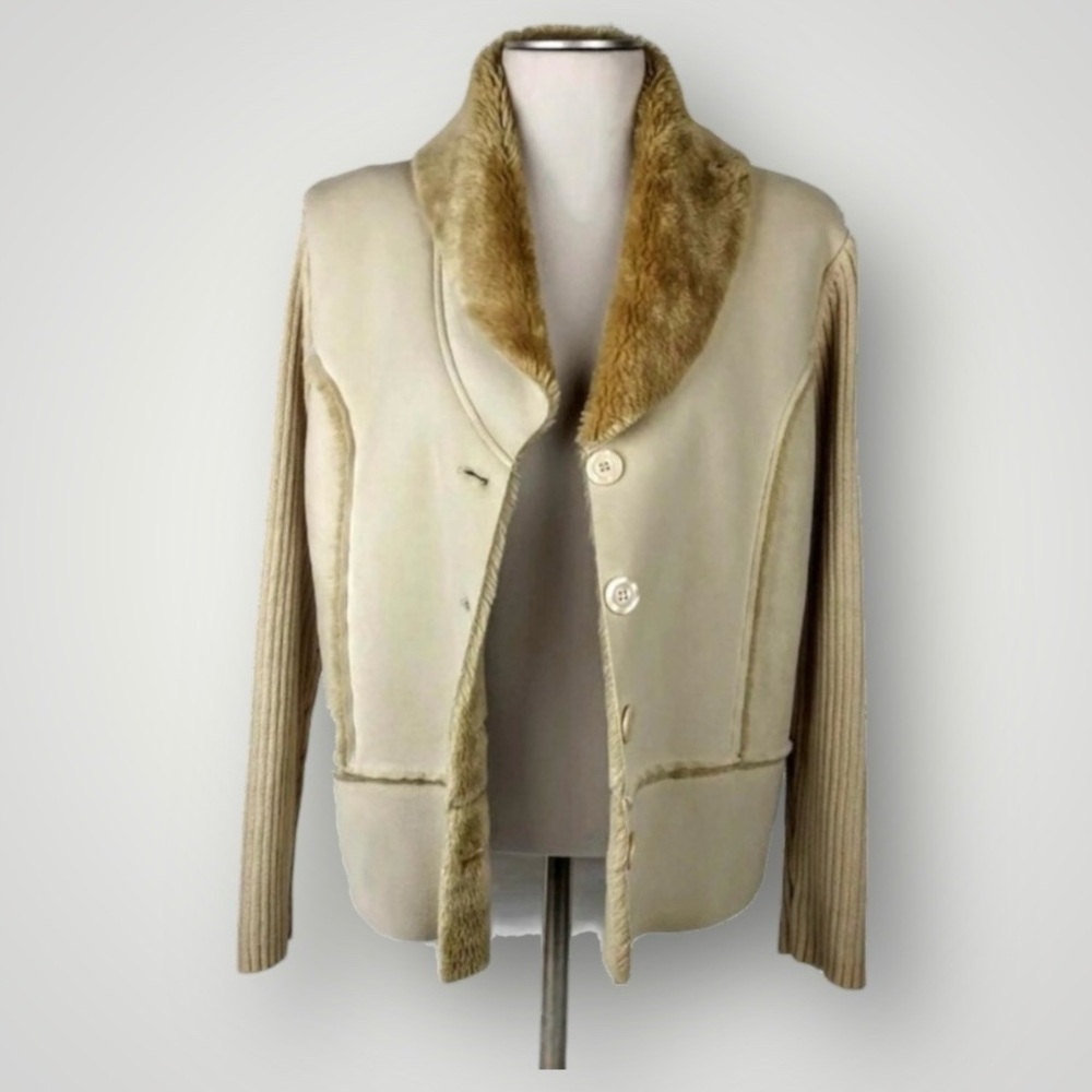 Vintage Liz Claiborne tan suede faux fur sweater jkt